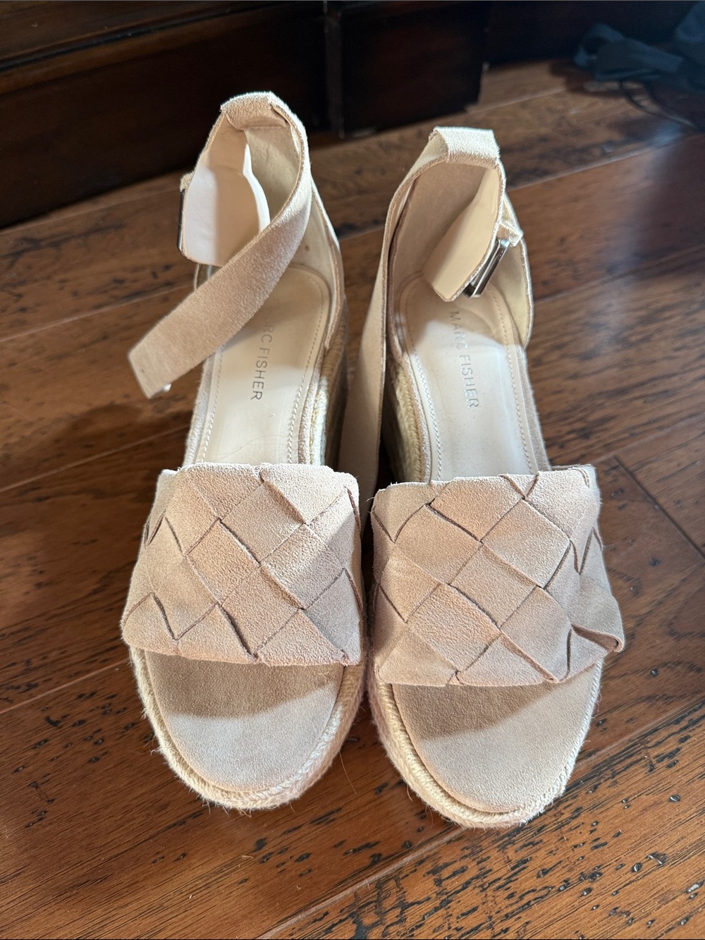 Marc Fisher Blush Pink Suede Woven Espadrille Wedge Sandals